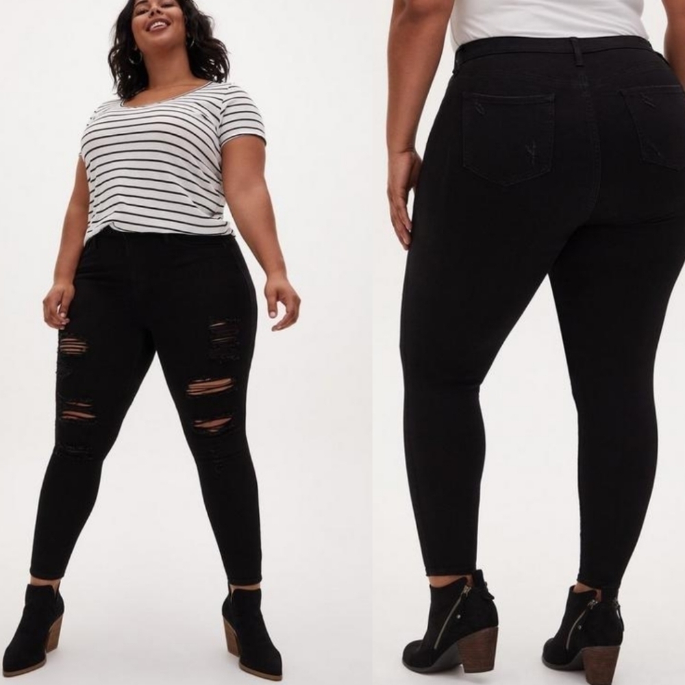 Torrid | Sky High Skinny Premium Stretch High-Rise Jean in Destructed Black